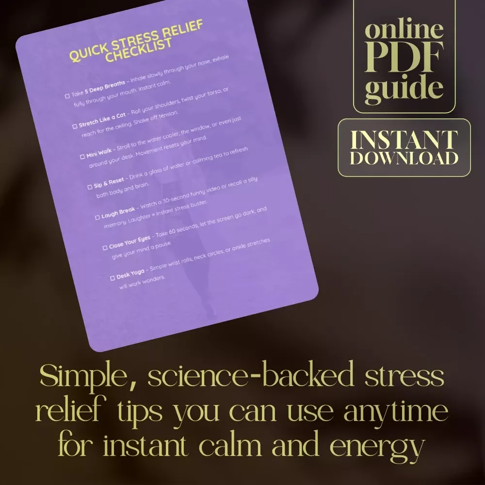 Quick Stress Relief Checklist | Printable Digital Download for Work Breaks | Easy Relaxation & Mind Reset Activities