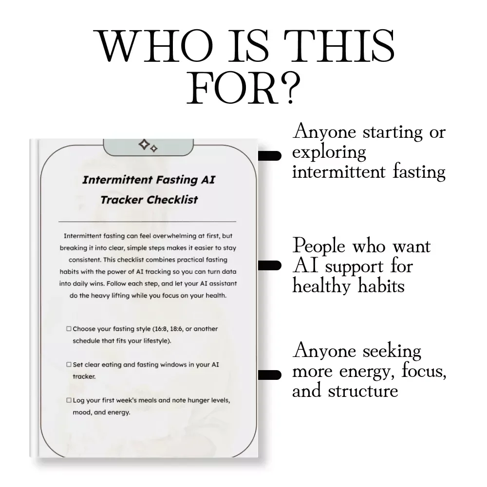 Intermittent Fasting AI Tracker Checklist | Digital Download Guide, eBook & Printable Wellness Planner for 16:8, 18:6, Keto, Weight Loss, Energy & Focus