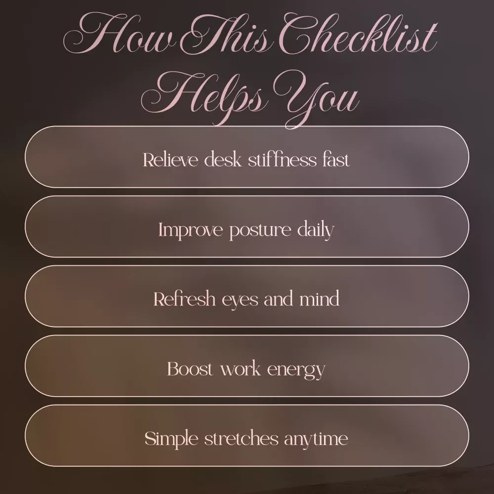 Your Feel-Good Checklist for Workday Wins | Quick Desk Stretch Guide for Office Wellness, Digital Download, Printable eBook, Self-Care at Work