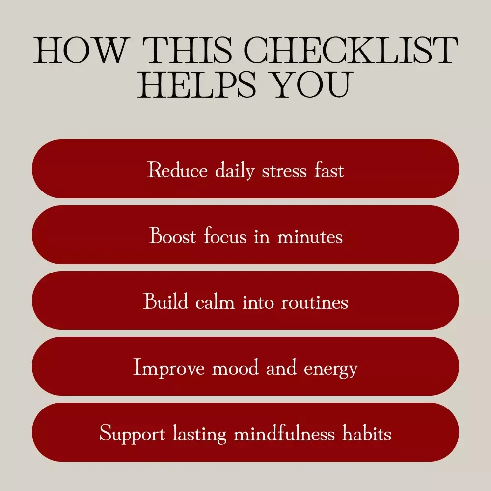Quick Mindfulness Habits for Busy Days Checklist | Daily Stress Relief & Mental Clarity | Simple Self-Care Digital Download