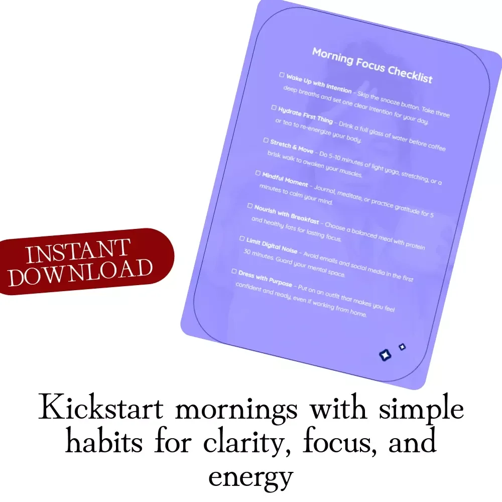 Morning Focus Checklist | Printable Morning Routine for Maximum Focus | Daily Productivity Digital Download