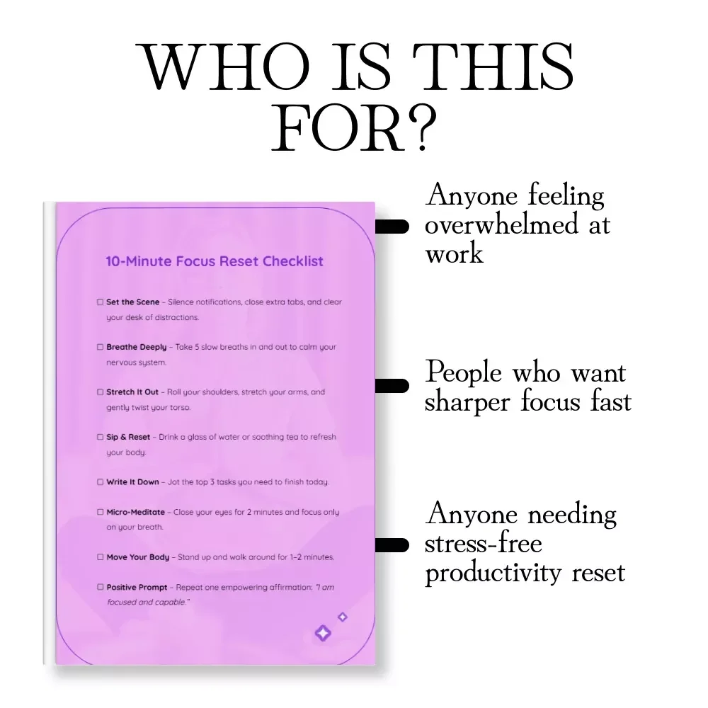 10-Minute Focus Reset Checklist | Printable Productivity Guide | Digital Download for Instant Focus & Mindfulness