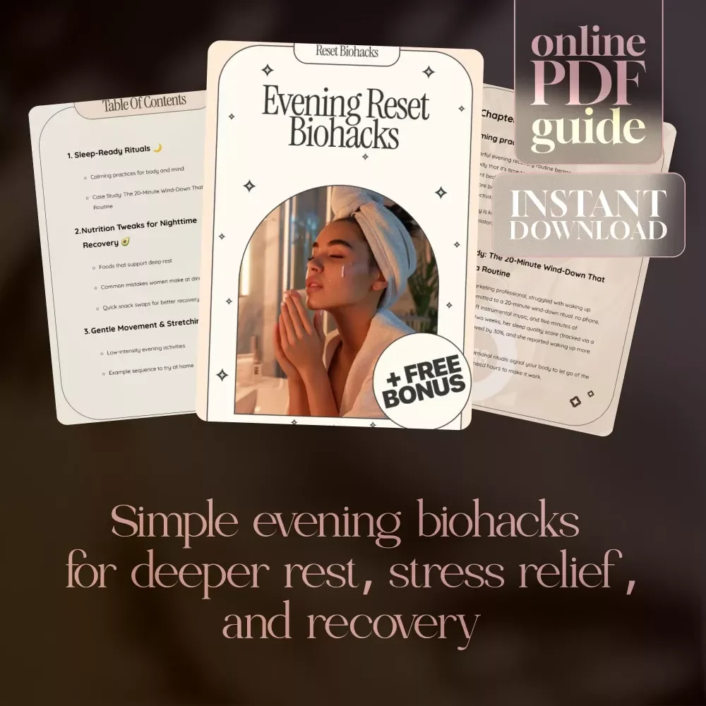 Evening Reset Biohacks Ebook | Evening Recovery Biohacks for Sleep, Stress Relief & Nighttime Renewal