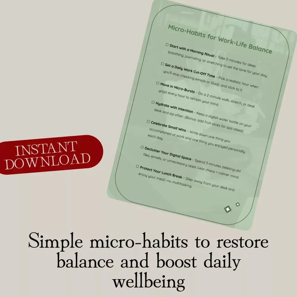 Micro-Habits for Work-Life Balance Checklist | Daily Digital Download for Productivity, Wellness & Stress Relief