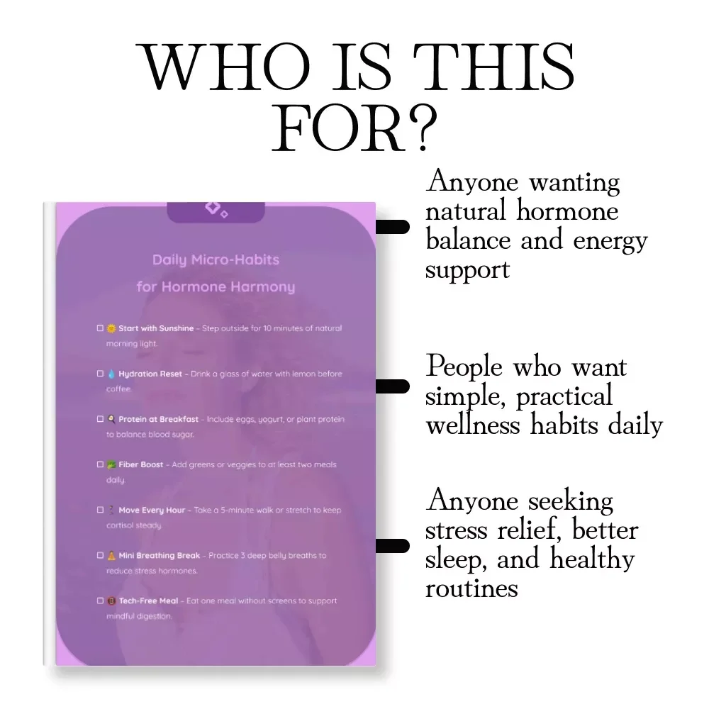 Daily Micro-Habits for Hormone Harmony | Digital Download Guide, Wellness eBook & Checklist for Balanced Energy, Stress Relief & Better Sleep
