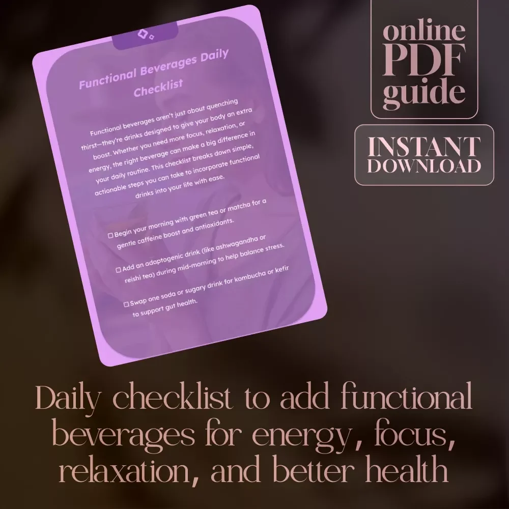 Functional Beverages Daily Checklist | Printable Wellness Routine PDF for Energy, Focus & Relaxation