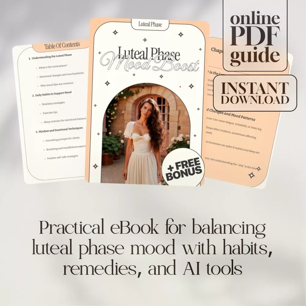 Luteal Phase Mood Boost | eBook Guide for PMS Relief, Hormone Balance, Emotional Wellness, Natural Remedies, and AI Habit Tracking