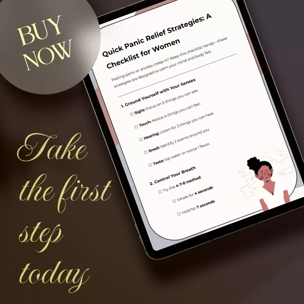 Quick Panic Relief Strategies: A Checklist for Women | Instant Download Anxiety Relief Guide, Stress Support, Digital Wellness Self-Help Tool