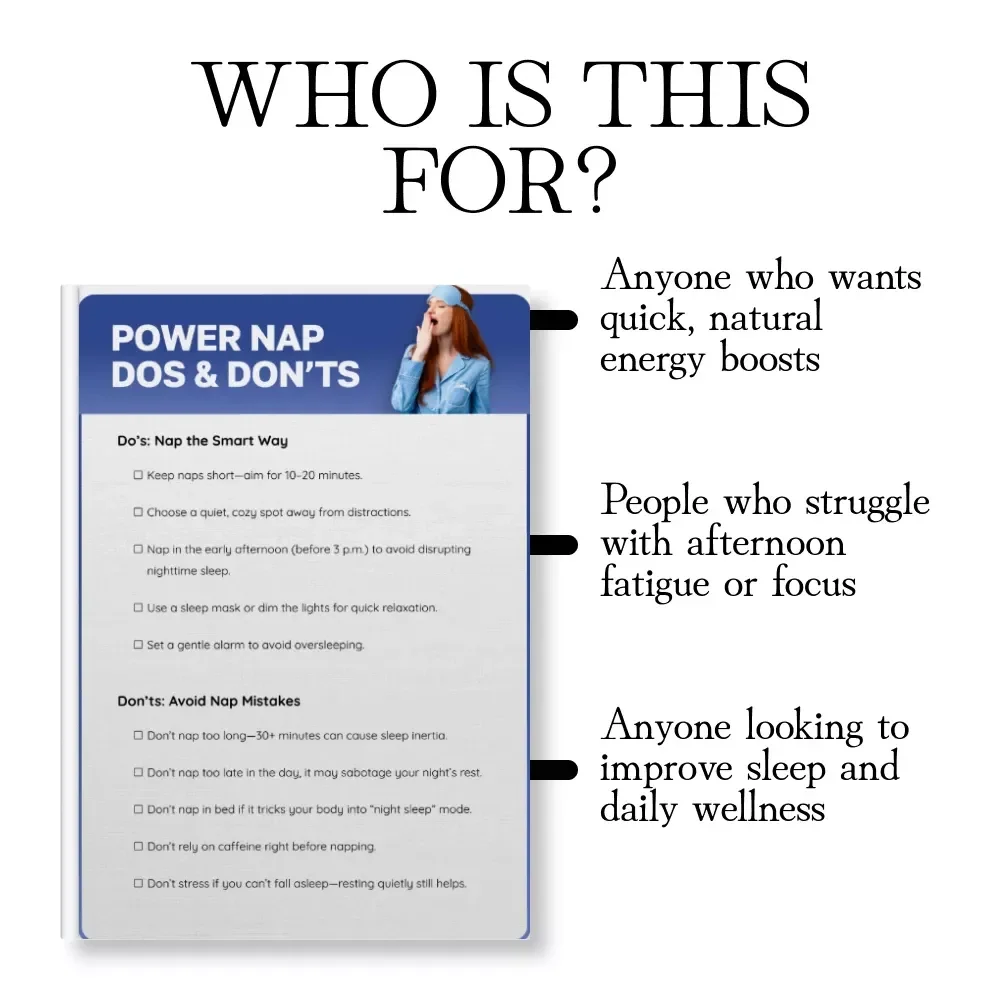 Power Nap Dos & Don’ts | Digital Guide for Better Sleep, Quick Energy Boost, Rest & Relaxation, Self-Care eBook, Healthy Habits Checklist Download