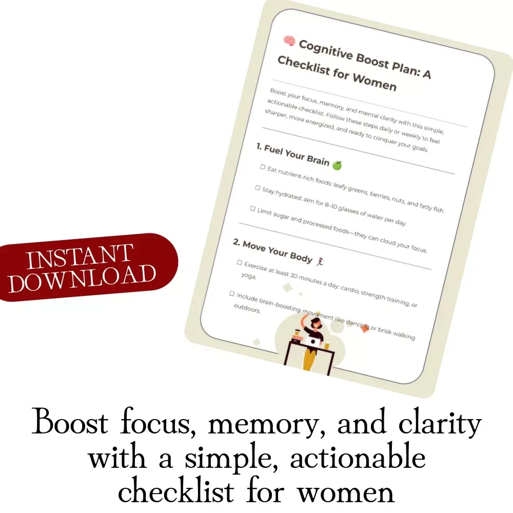 Cognitive Boost Plan: A Checklist for Women | Digital Download Guide for Focus, Memory, & Mental Clarity | Printable Self-Care eBook