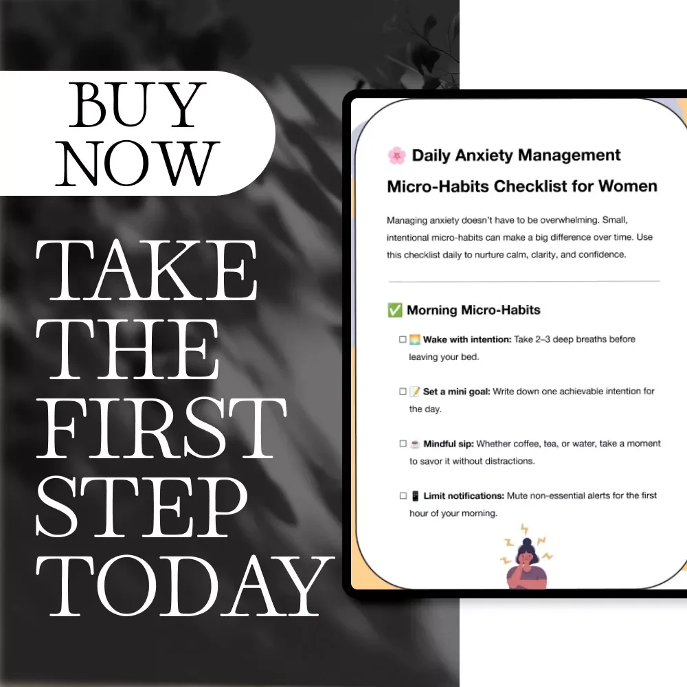 Daily Anxiety Management Micro-Habits Checklist for Women | Printable Self-Care Routine, Mental Health Support, Stress Relief Guide, Mindfulness eBook