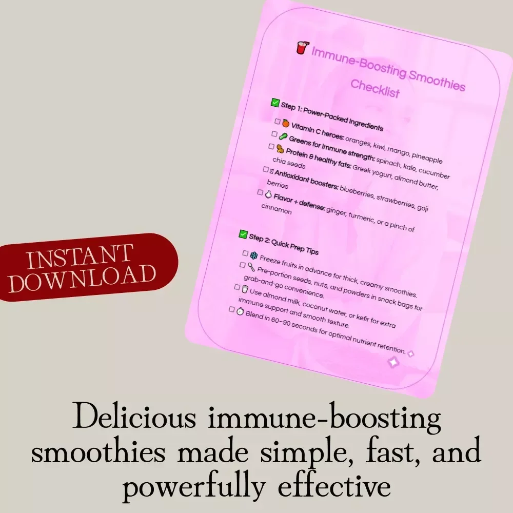 Immune-Boosting Smoothies Checklist | Printable Wellness Guide | Digital Download eBook for Healthy Recipes & Meal Planning