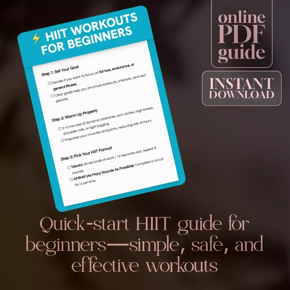 HIIT Workouts for Beginners | Printable Fitness Checklist | Digital Download Exercise Guide for Fat Loss, Endurance & Strength