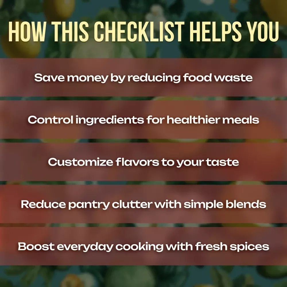 DIY Spice Blends & Seasoning Mixes Checklist | Digital Download Guide for Homemade Spices, Seasoning Recipes, Cooking & Kitchen Organization