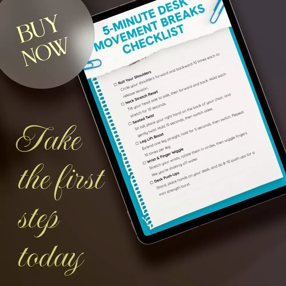 5-Minute Desk Movement Breaks Checklist | Quick Office Stretches & Wellness Routine Digital Download