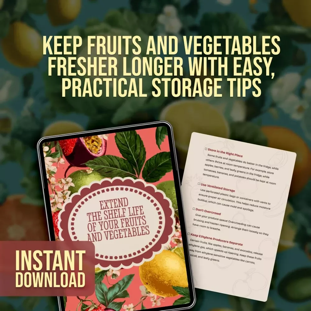 Extend the Shelf Life of Your Fruits and Vegetables | Printable Food Storage Checklist | Digital Download for Kitchen Organization & Healthy Living
