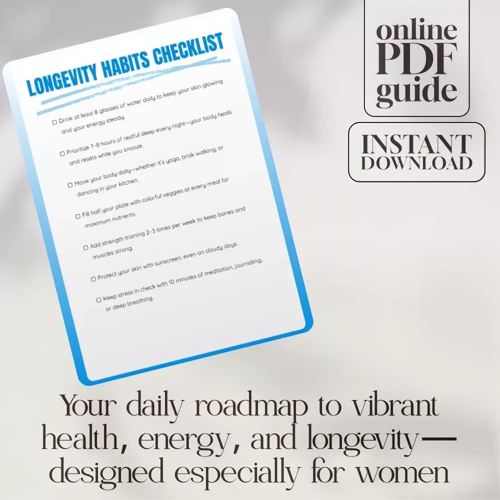 Longevity Habits Checklist for Women | Daily Wellness & Self-Care Routine | Printable Digital Download for Healthy Aging & Vital Living