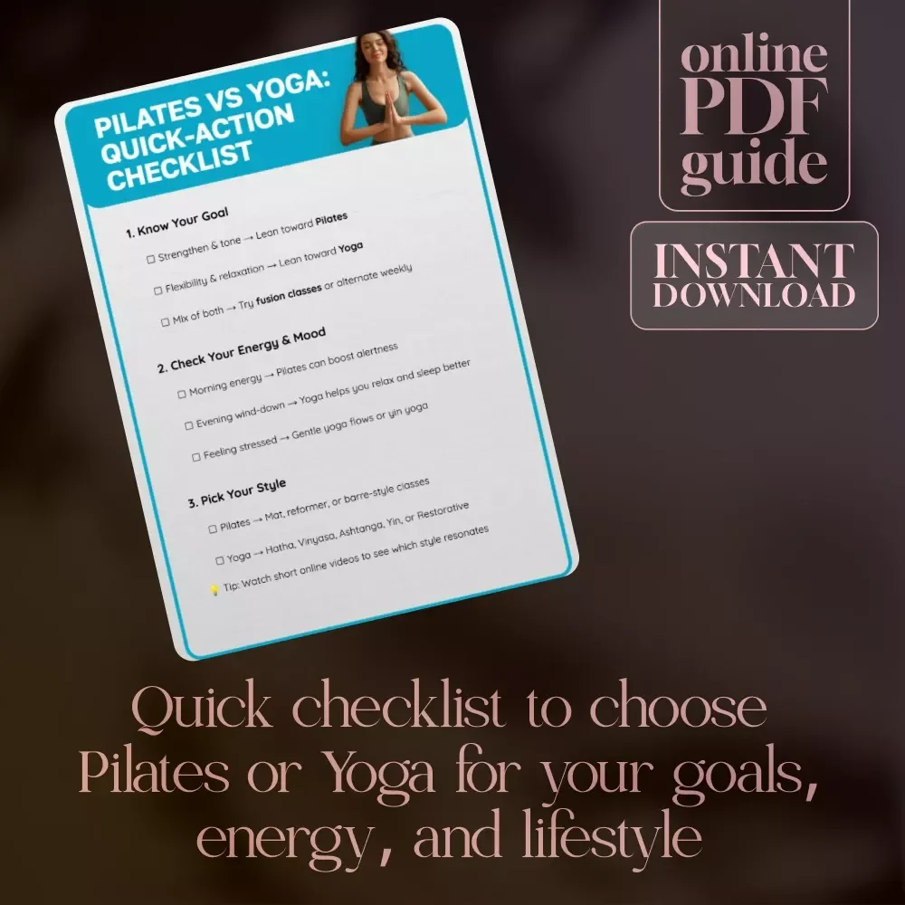 Pilates vs Yoga: Quick-Action Checklist | Digital Download Guide, eBook, Fitness & Wellness Printable, Mindful Exercise Journal Companion