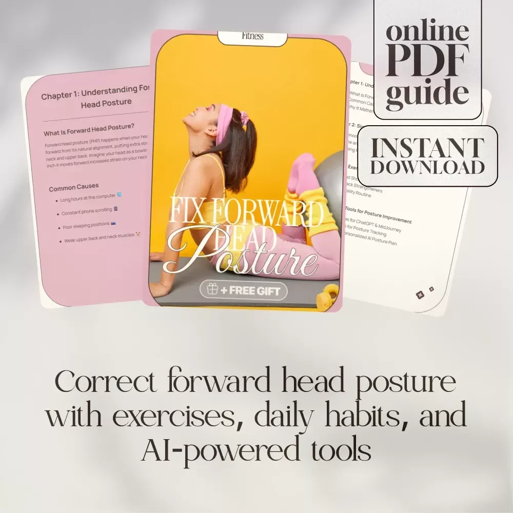 Fix Forward Head Posture Guide – Digital Download eBook, Checklist & Exercises for Neck, Shoulder & Upper Back Alignment, AI Tools for Posture Improvement