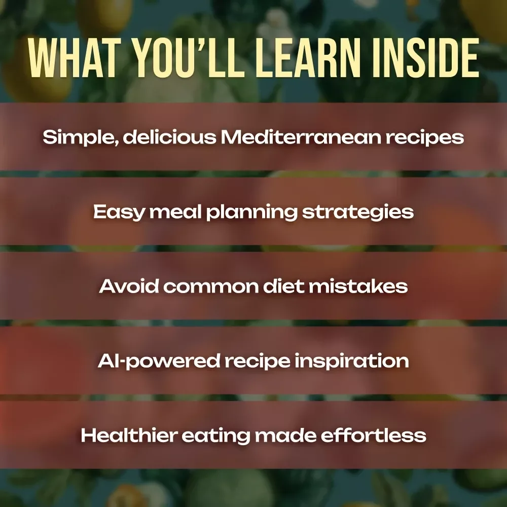 Mediterranean Diet Recipes Guide | Healthy Digital Download eBook with Meal Ideas, Easy Mediterranean Diet Recipes, Nutrition Tips & AI Meal Planning