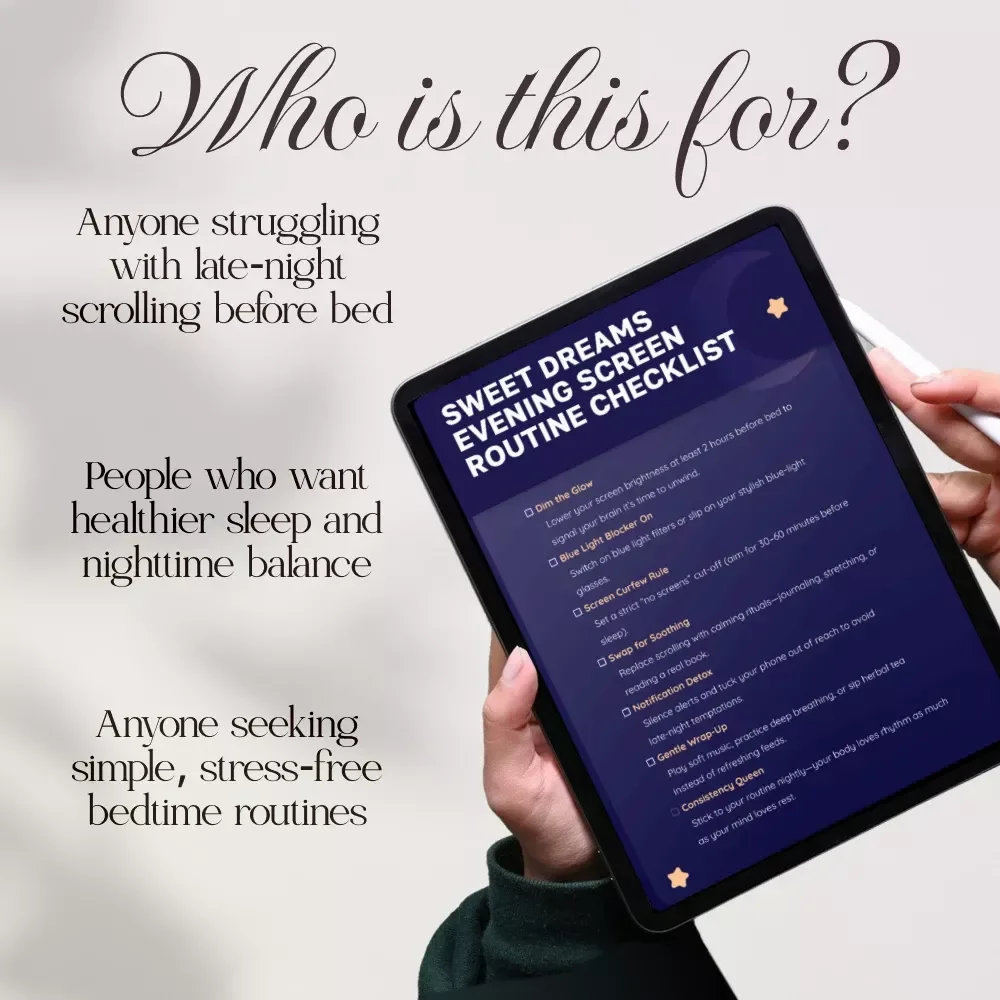 Sweet Dreams Evening Screen Routine Checklist | Digital Download Sleep Aid, Bedtime Guide, Night Routine eBook, Relaxation & Wellness Printable