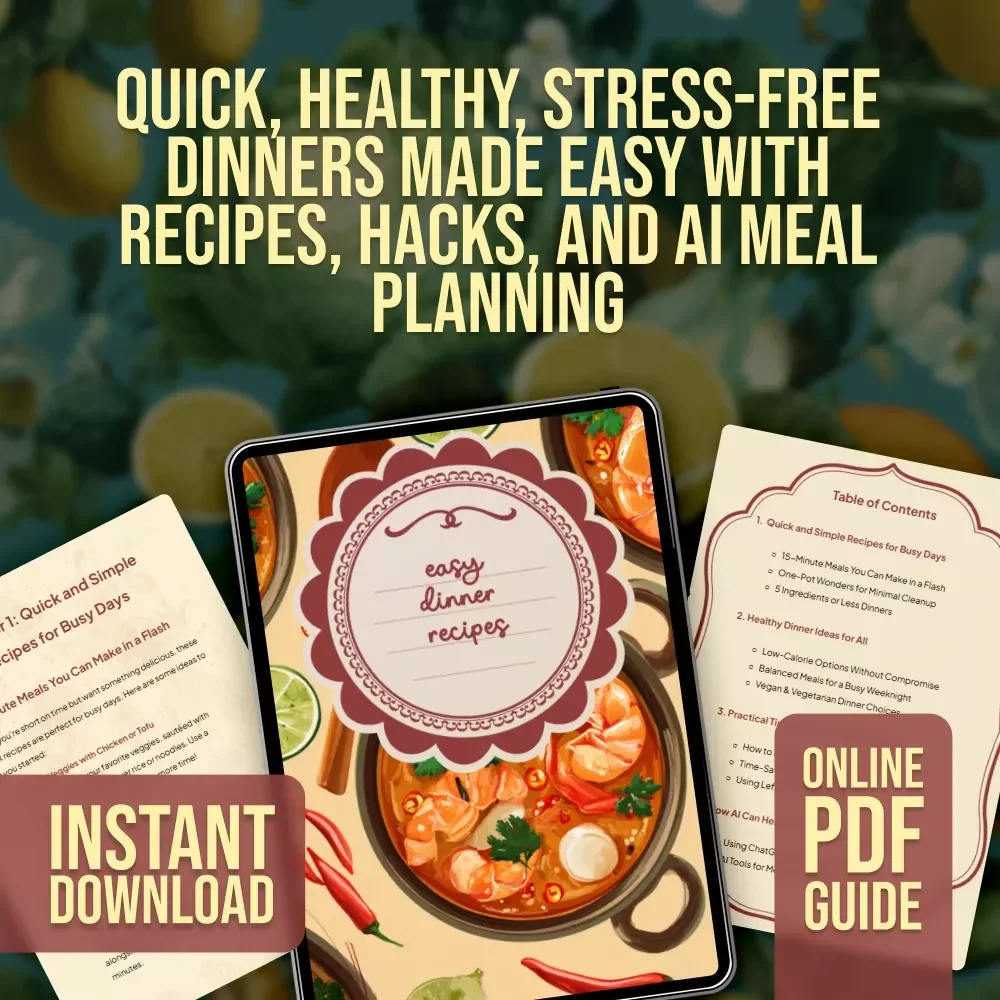 Easy Dinner Recipes Guide | Quick and Simple Meals | 15-Minute Dinners | One-Pot Wonders | Healthy, Low-Calorie, Vegan & Vegetarian Options | AI Meal Planning Tips & Kitchen Hacks