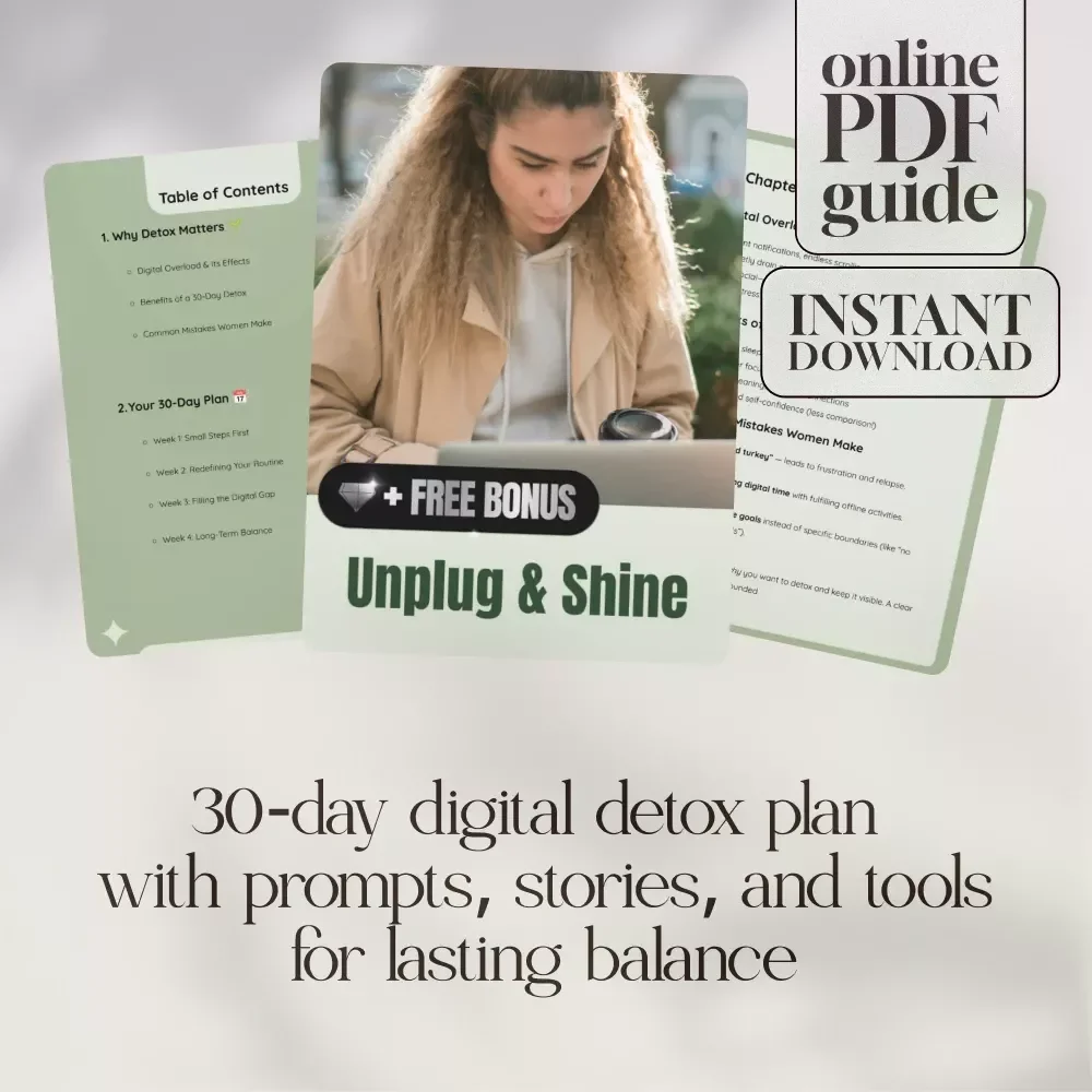 Unplug & Shine | 30-Day Digital Detox Plan Guide for Women | Mindful Living, Self-Care & Balance