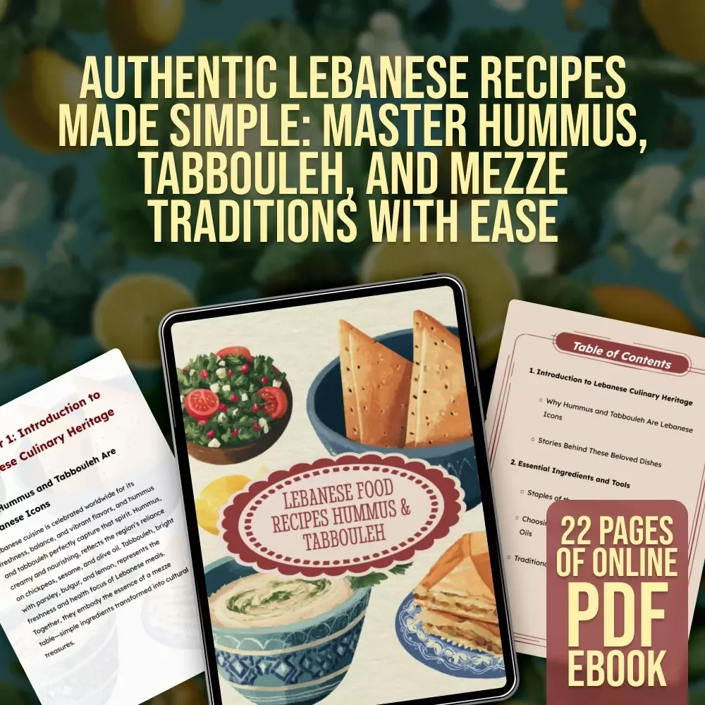 Lebanese Food Recipes Hummus & Tabbouleh | Traditional Middle Eastern Cookbook eBook | Authentic Mezze Digital Download Guide
