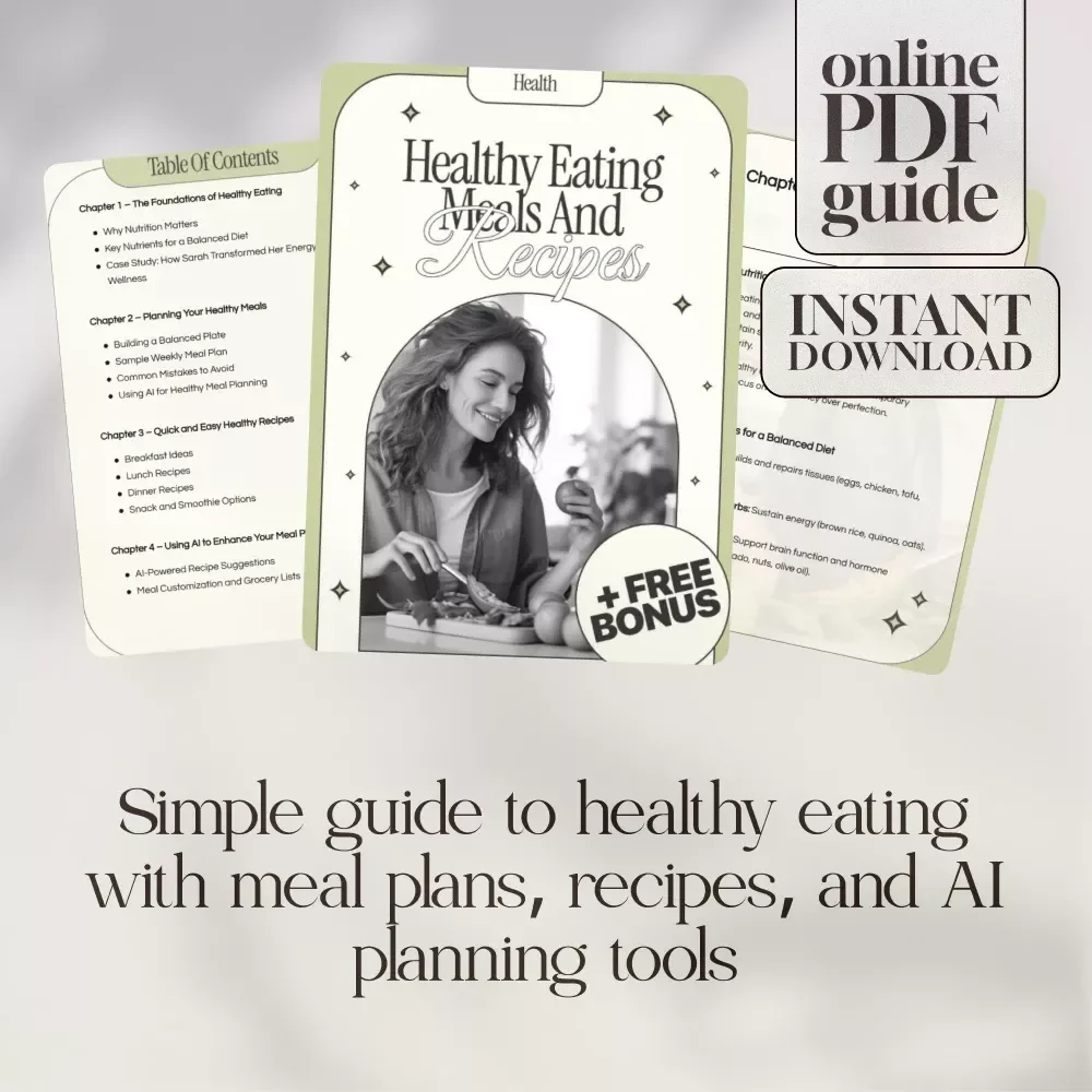 Healthy Eating Meals and Recipes eBook | Digital Download Guide with Meal Plans, Easy Recipes, and AI Meal Planning Tools for Balanced Nutrition