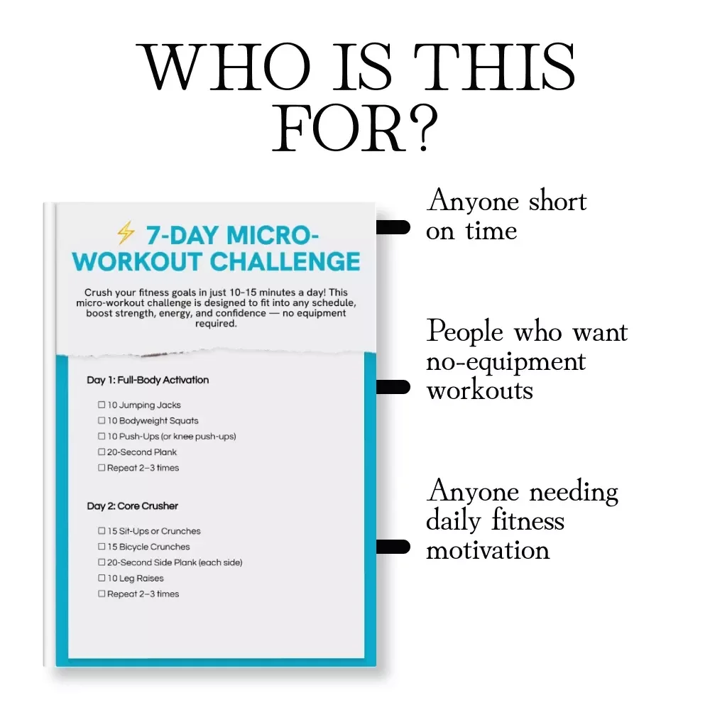 7-Day Micro-Workout Challenge | Quick Fitness Digital Download Checklist for Beginners & Home Training