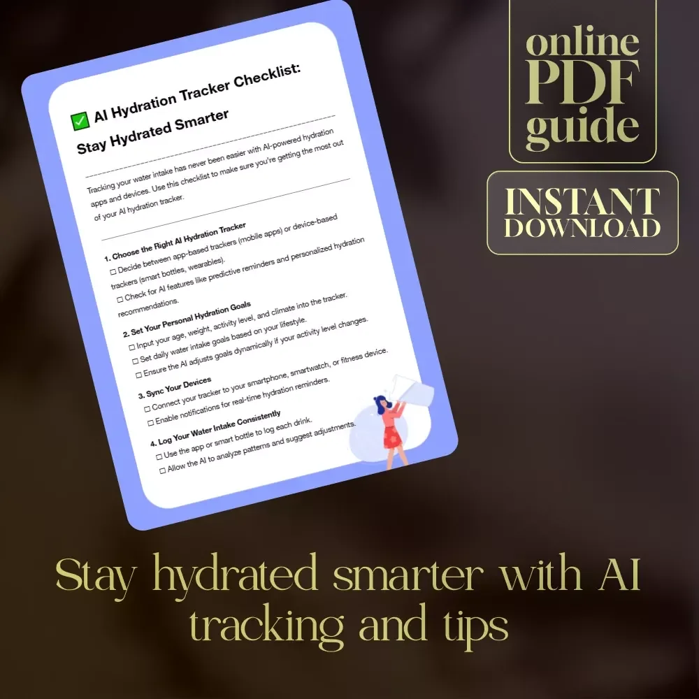 AI Hydration Tracker Checklist: Stay Hydrated Smarter | Digital Download eBook Guide for Wellness, Health, and Fitness | Printable PDF Hydration Habit Builder