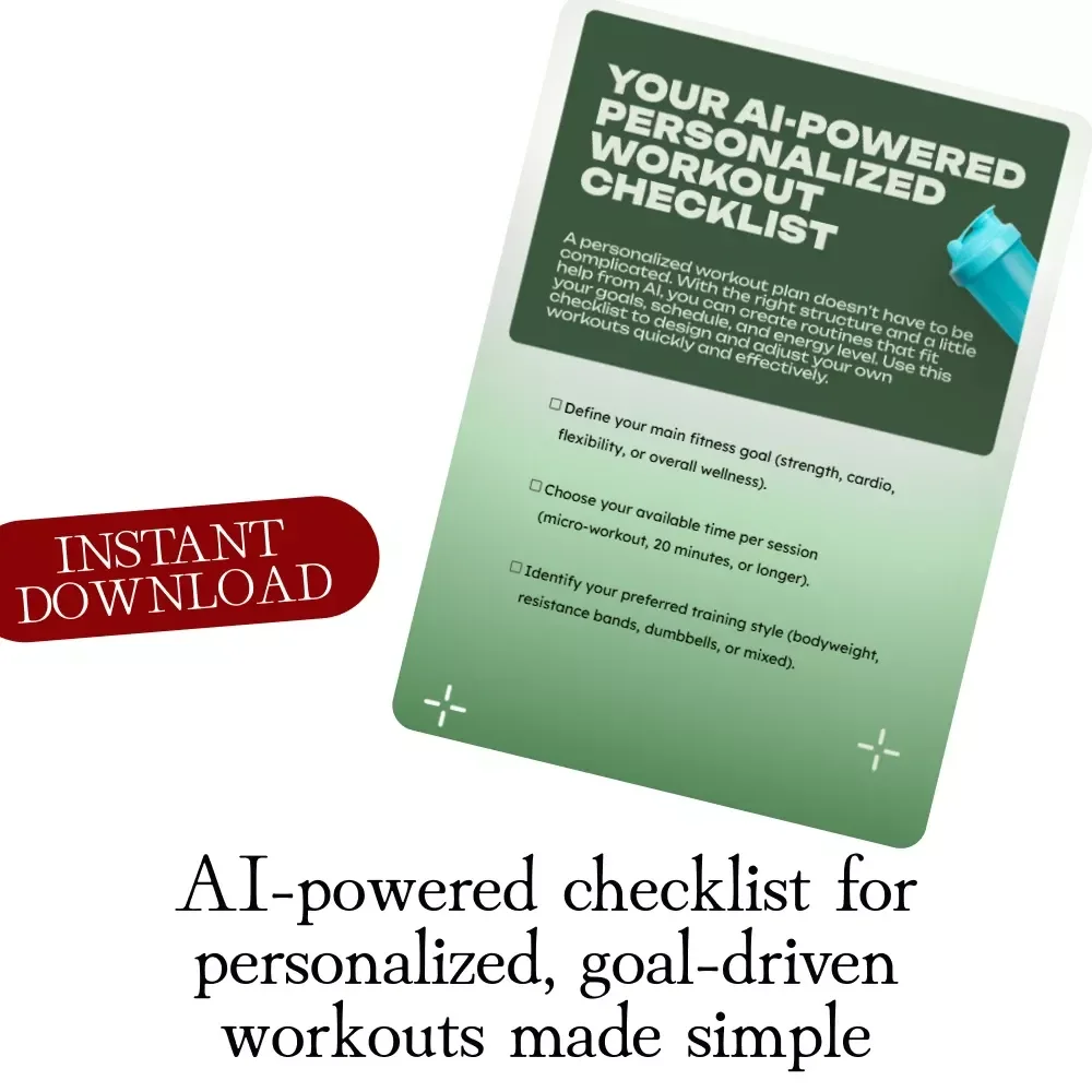 Your AI-Powered Personalized Workout Checklist | Digital Download Fitness Planner | AI-Personalized Workout Plan for Strength, Cardio, Flexibility & Wellness