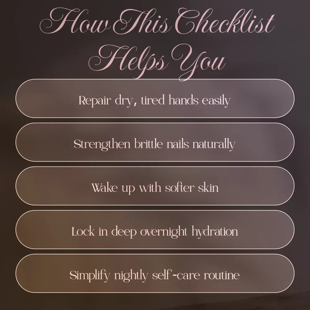 Hand and Nail Overnight Repair Checklist | Digital Download Self Care Guide for Dry Hands, Nail Strengthening & Overnight Skincare Routine
