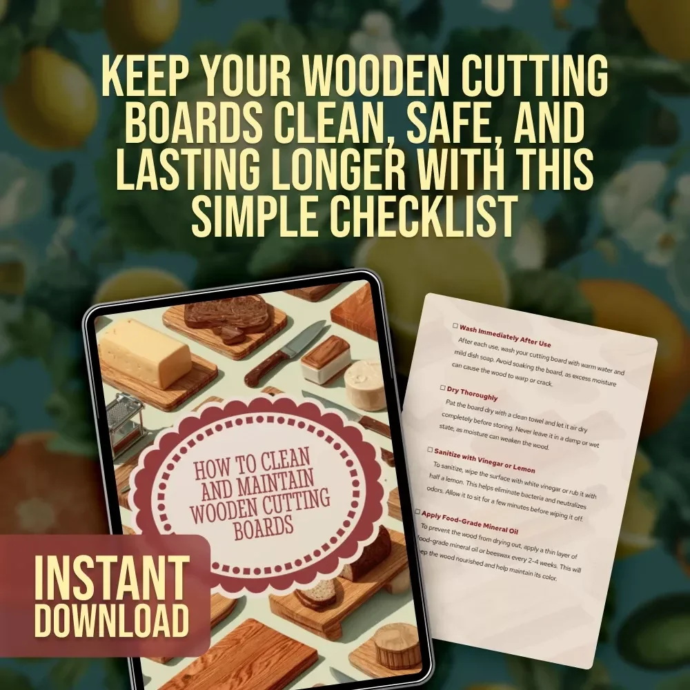 How to Clean and Maintain Wooden Cutting Boards Checklist | Digital Download Guide for Kitchen Care, Cleaning, and Maintenance