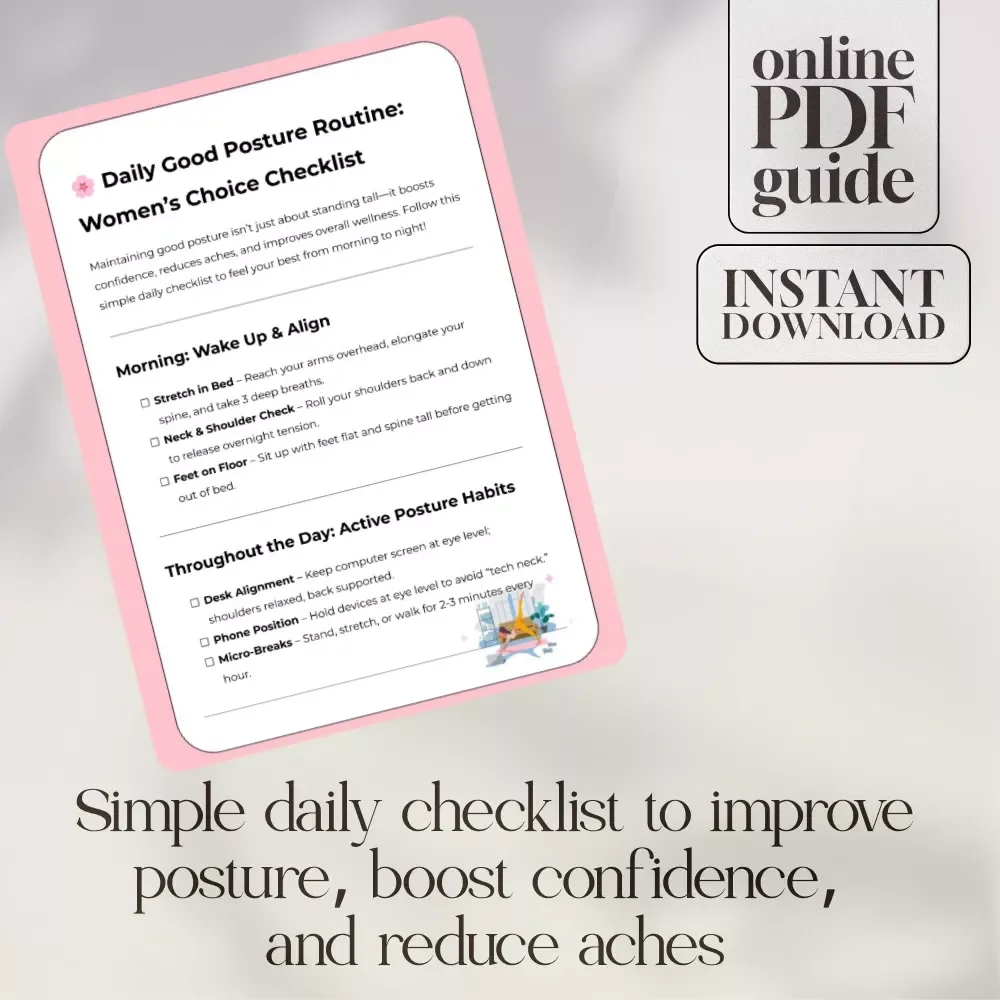 Daily Good Posture Routine: Women’s Choice Checklist | Digital Download Guide, eBook & Wellness Printable for Confidence, Back Pain Relief, Healthy Lifestyle