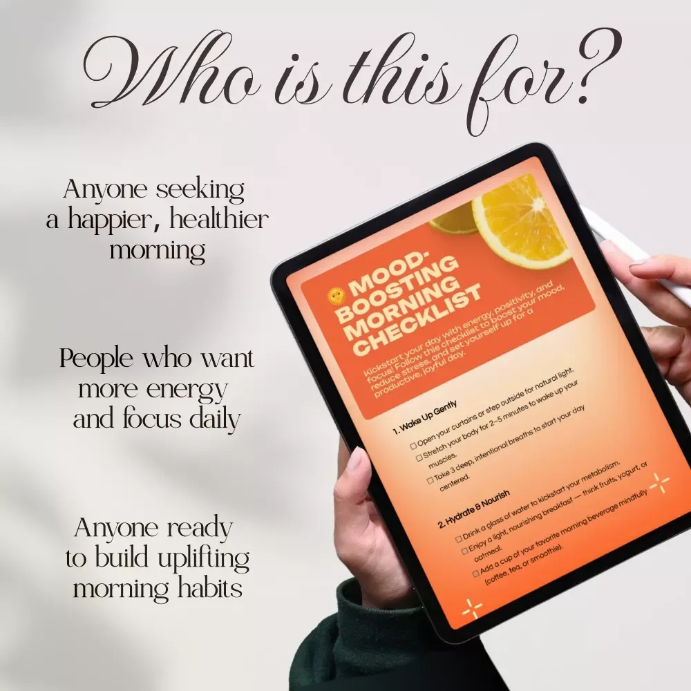 Mood-Boosting Morning Checklist | Digital Self-Care Routine PDF | Daily Wellness, Gratitude & Energy Guide