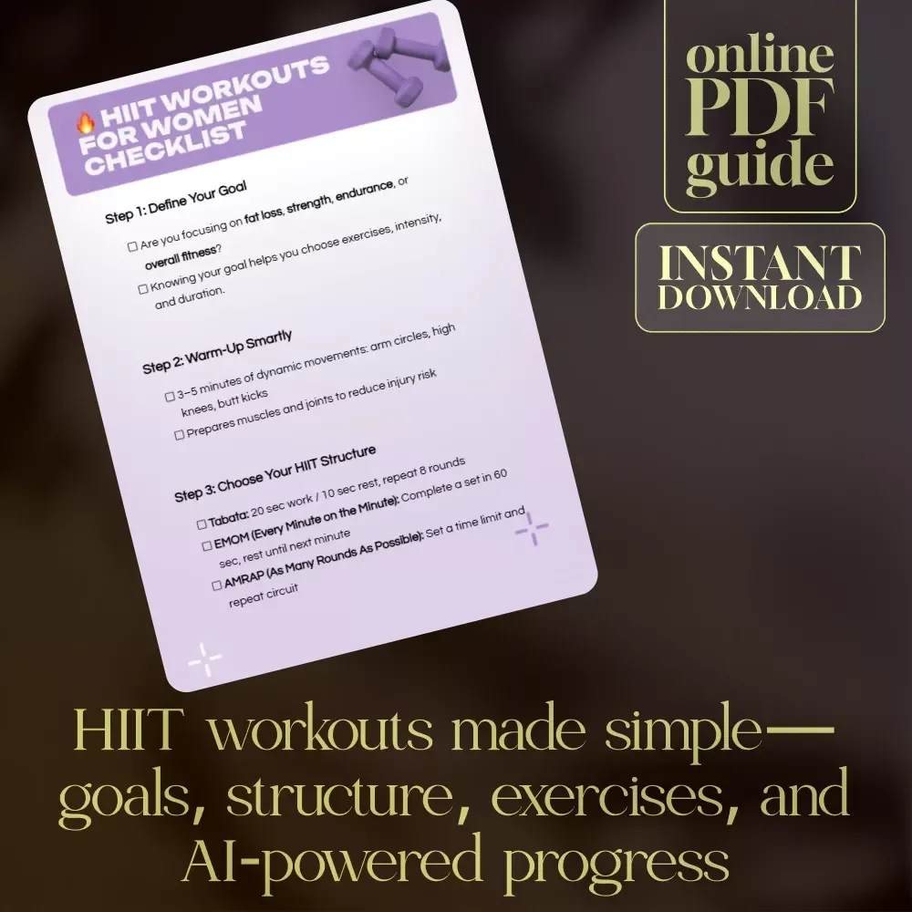HIIT Workouts for Women Checklist | Digital Fitness Guide, Printable Exercise Planner, Fat Loss & Strength Training Routine