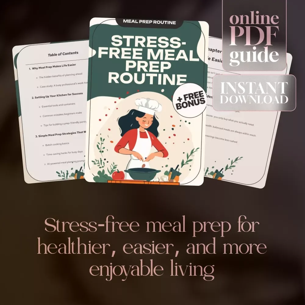 Stress-Free Meal Prep Routine | Digital Guide for Easy Batch Cooking, Pantry Tips, and Time-Saving Hacks | Printable eBook Download