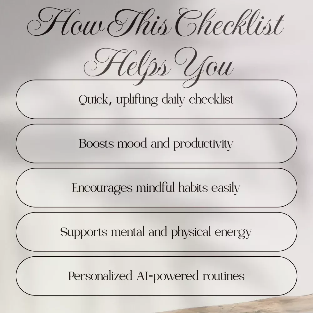 Mood-Boosting Morning Checklist | Digital Self-Care Routine PDF | Daily Wellness, Gratitude & Energy Guide