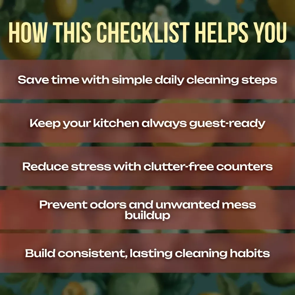 Daily Kitchen Cleaning Checklist | Printable Digital Download Guide for Easy Kitchen Organization, Cleaning Routine & Sparkling Home