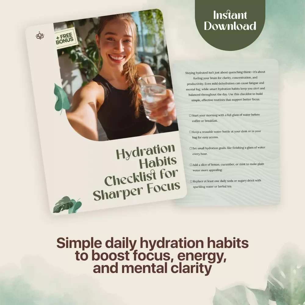 Hydration Habits Checklist for Sharper Focus | Printable Daily Water Tracker | Digital Download to Improve Focus & Productivity
