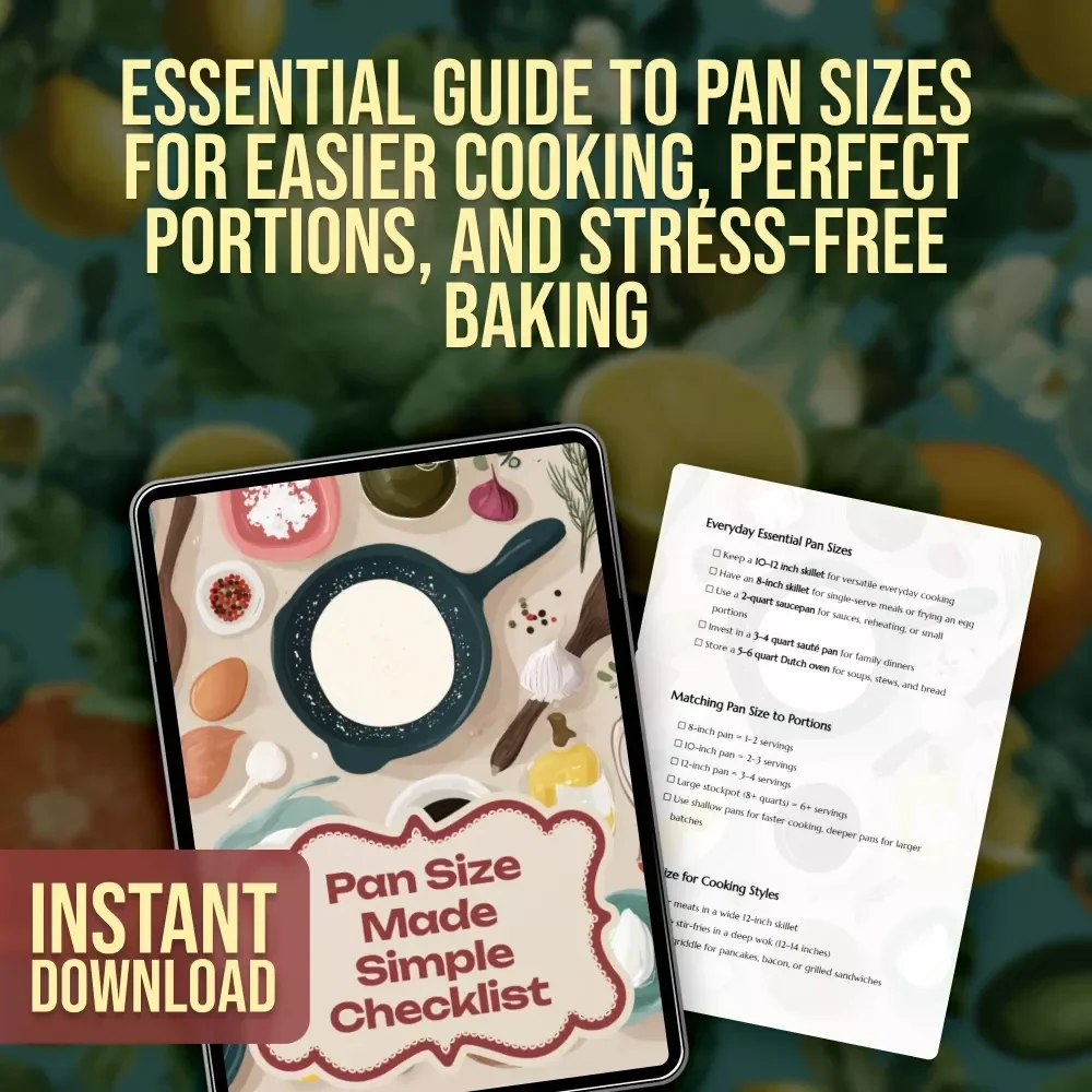 Pan Size Made Simple Checklist | Printable Pan Size Guide for Everyday Cooking, Baking & Serving Portions