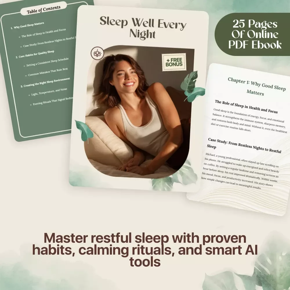 Sleep Well Every Night | Digital eBook Guide for Better Rest | How to Sleep Good at Night | Healthy Habits, Checklists & AI Insights