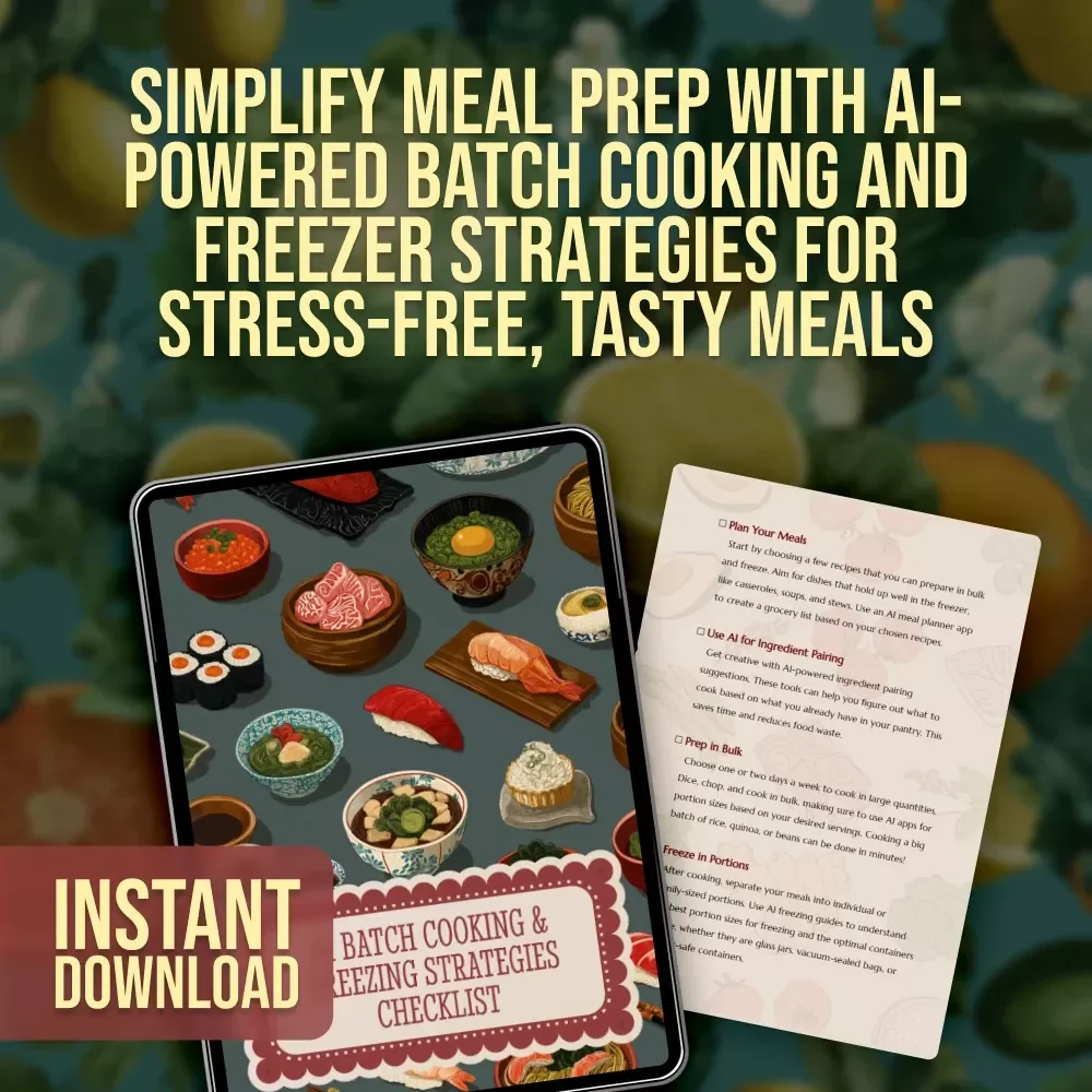 AI Batch Cooking & Freezing Strategies Checklist | Digital Meal Prep Guide | Printable Kitchen Organization Tool