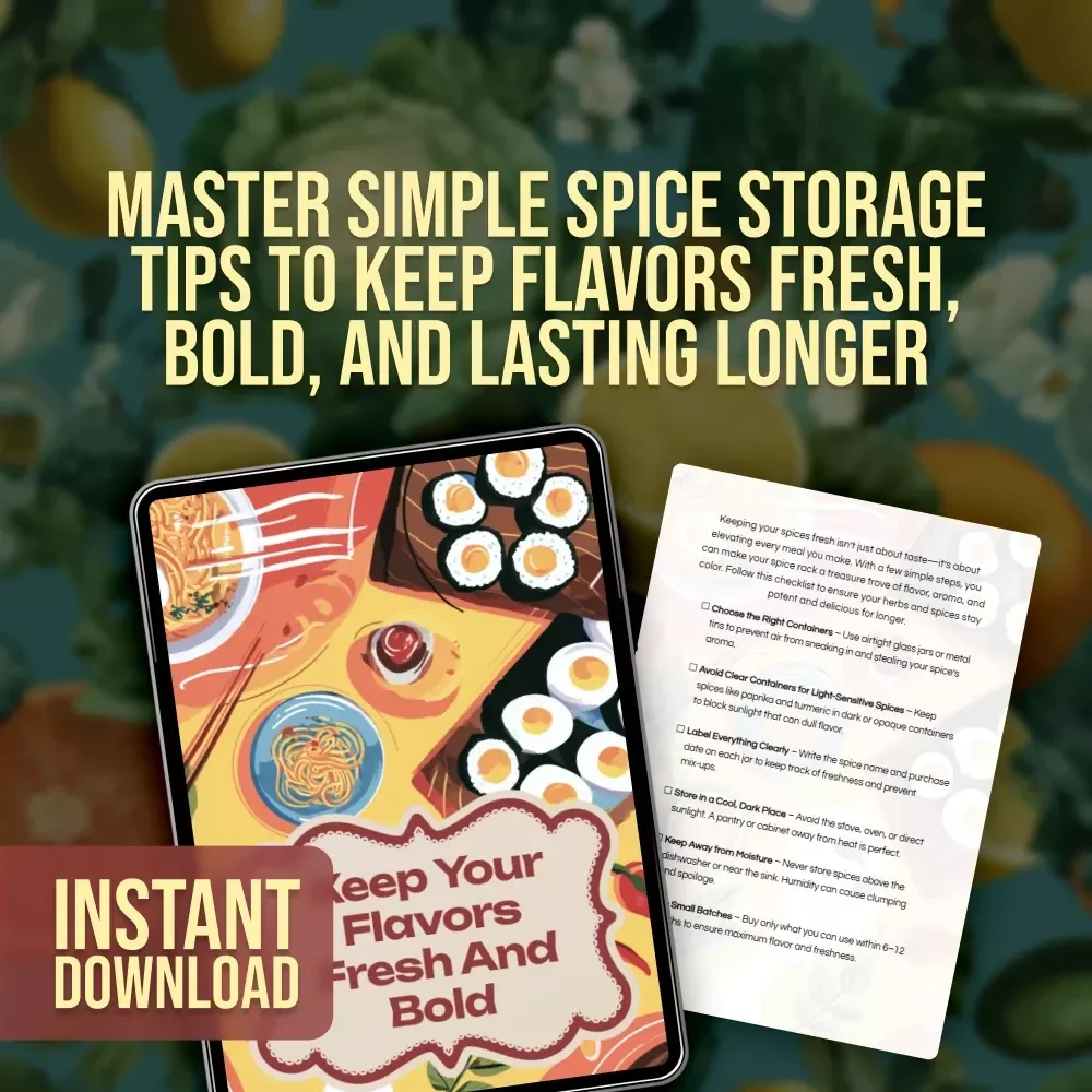 Keep Your Flavors Fresh and Bold | Spice Storage Checklist | How to Store Spices to Keep Them Fresh | Printable Digital Download for Kitchen Organization