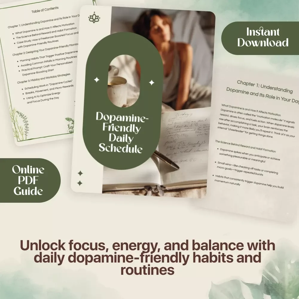 Dopamine-Friendly Daily Schedule | Digital Download Guide for Focus, Motivation, and Energy | eBook for Routines, Productivity, and Lifestyle Balance