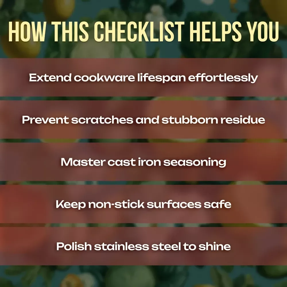 Pan Maintenance Tricks | Digital Checklist for Daily Cleaning, Heat-Smart Cooking, Non-Stick Protection, Cast Iron & Stainless Steel Care