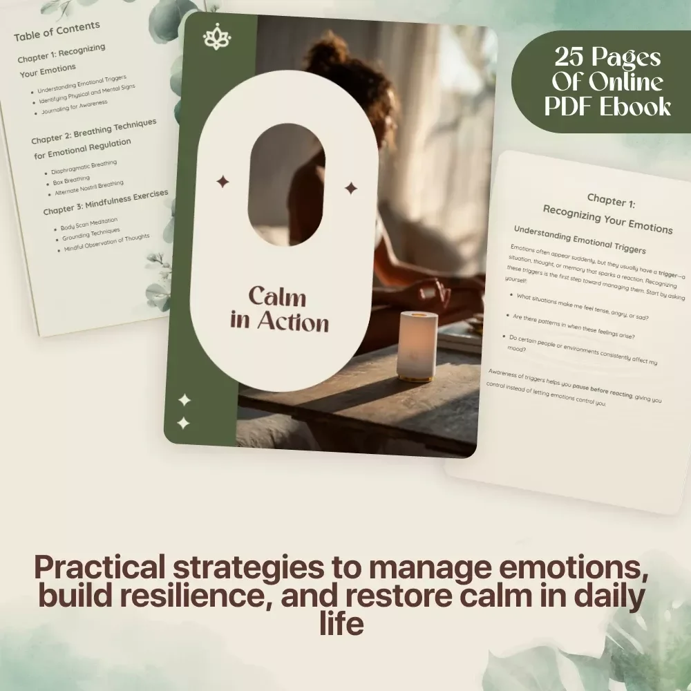 Calm in Action | Emotional Wellness eBook | Guided Emotional Regulation Exercises, Mindfulness, Breathing, Journaling & Daily Routine Guide