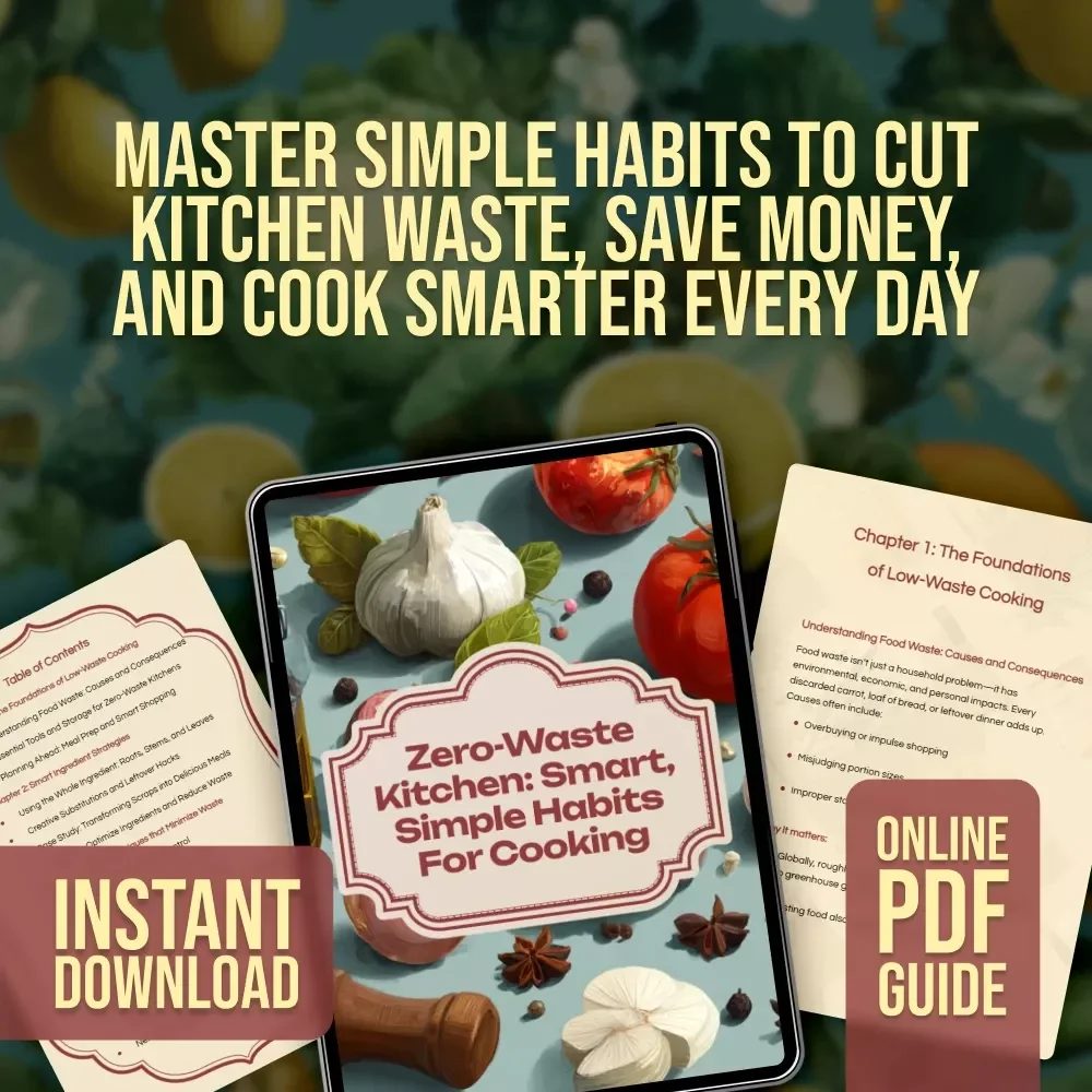 Zero-Waste Kitchen: Smart, Simple Habits for Cooking | Low-Waste Cooking Habits Guide, Eco-Friendly Digital Download