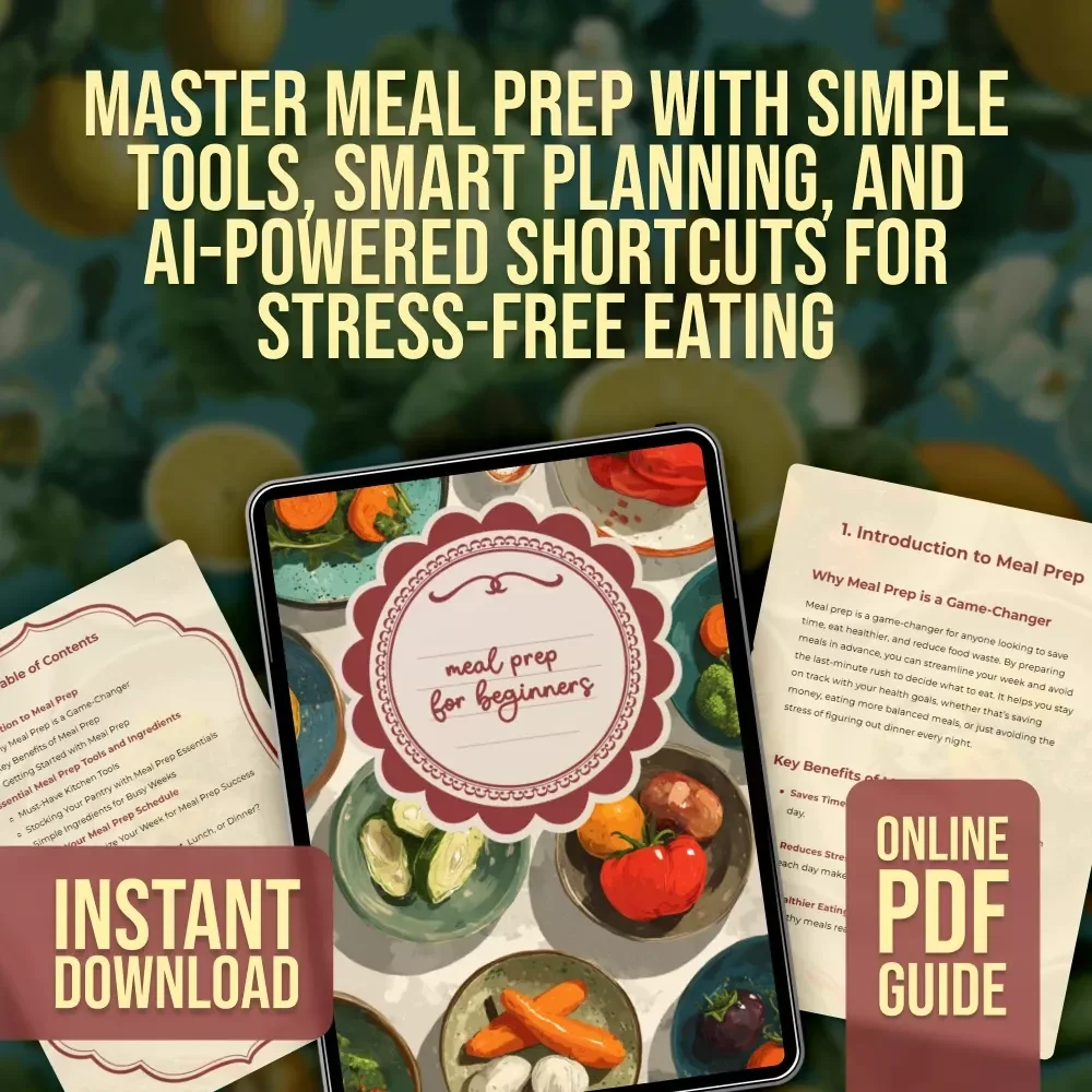 Meal Prep for Beginners | Digital Guide to Easy Meal Planning, Batch Cooking, and AI-Powered Meal Prep Success (Printable Download, eBook, Checklist)